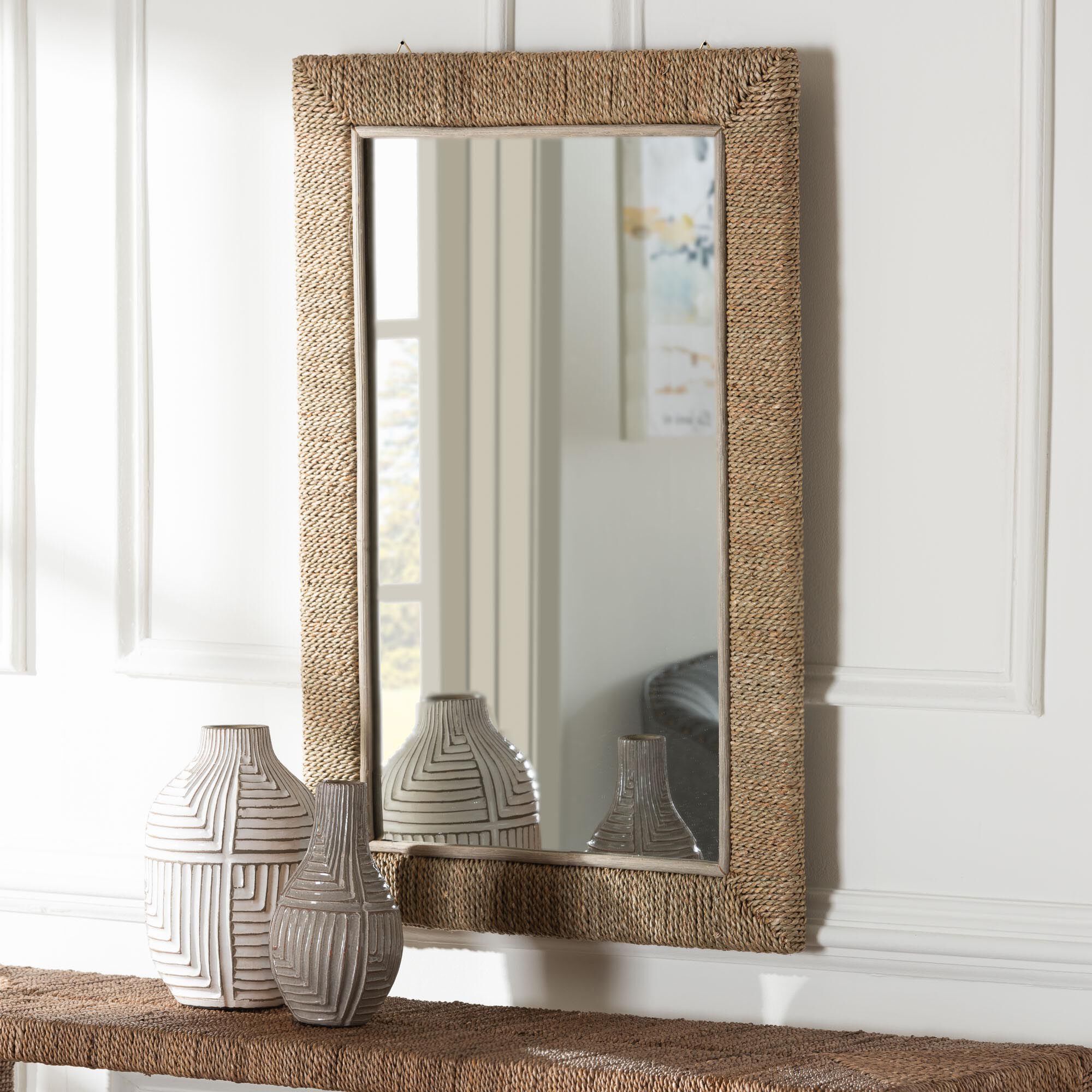 Geralyn Japandi Natural Seagrass Rectangular Wall Mirror, NATURAL, hi-res image number 0