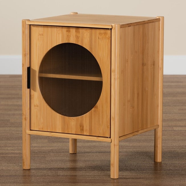 Naresh Mid-Century Modern Transitional Natural Brown Bamboo Wood 1-Door End Table, , alternate image number 8