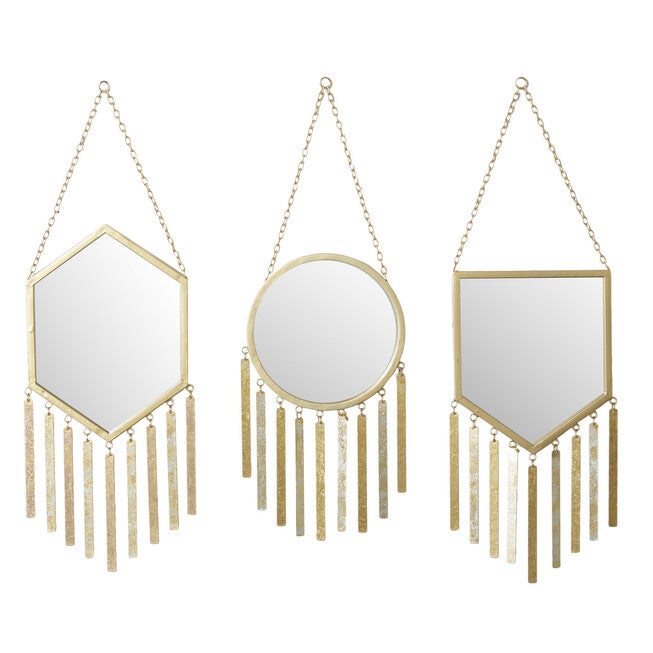 Set Of 3 Gold Metal Farmhouse Wall Mirror, GOLD, hi-res image number 0