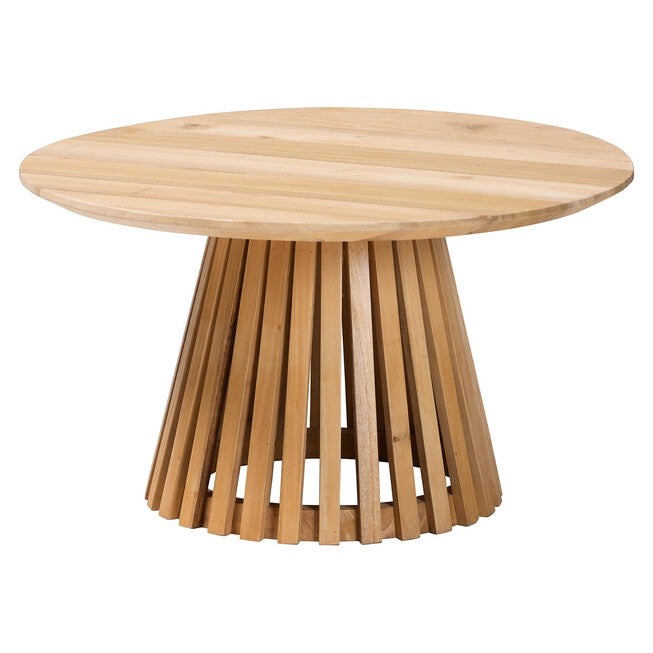 Caribic Modern Slatted Acacia Wood Coffee Table, NATURAL BROWN, alternate image number null