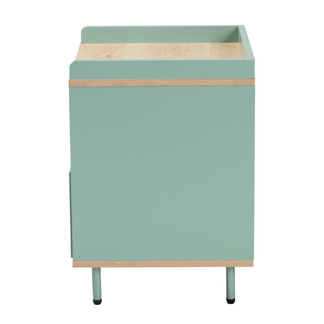 Tavita Mid-Century Modern Two-Tone Mint Green And Oak Brown Finished Wood 1-Drawer End Table, , alternate image number null