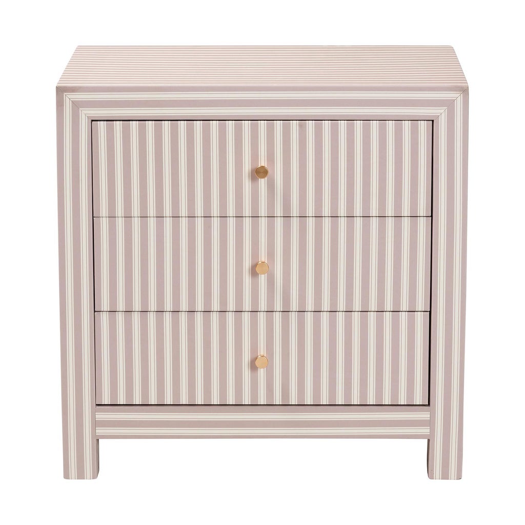 Javianne end table full front view with three drawers closed