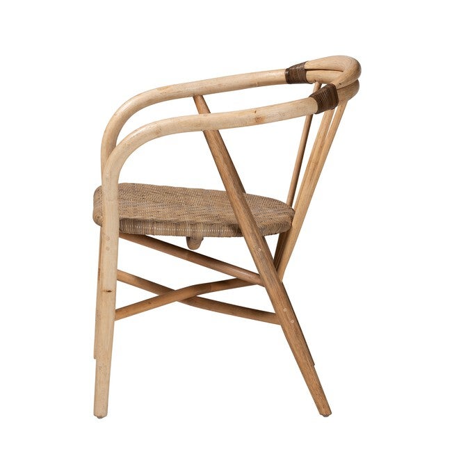 Kyoto Modern Bohemian Natural Brown Rattan 2-Piece Dining Chair Set, , alternate image number 2