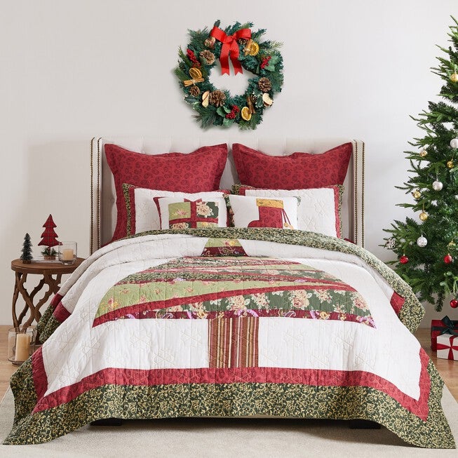 Christmas Tree Patchwork Holiday Quilt Set, Holiday, 3-Piece Full/Queen, HOLIDAY, hi-res image number null