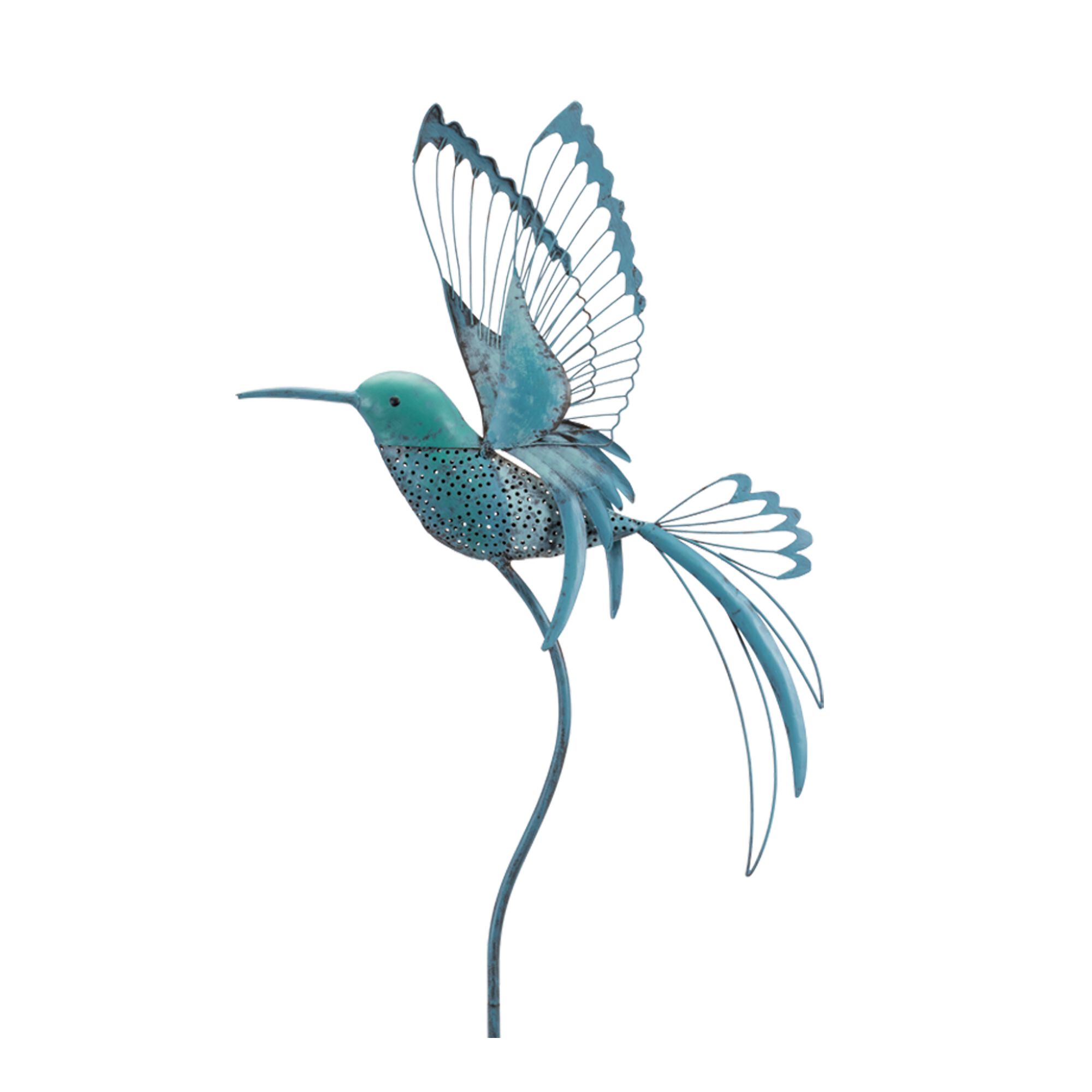 Iron Metal Hummingbird Garden Stake (Set of 2), BLUE/GREEN, alternate image number 2
