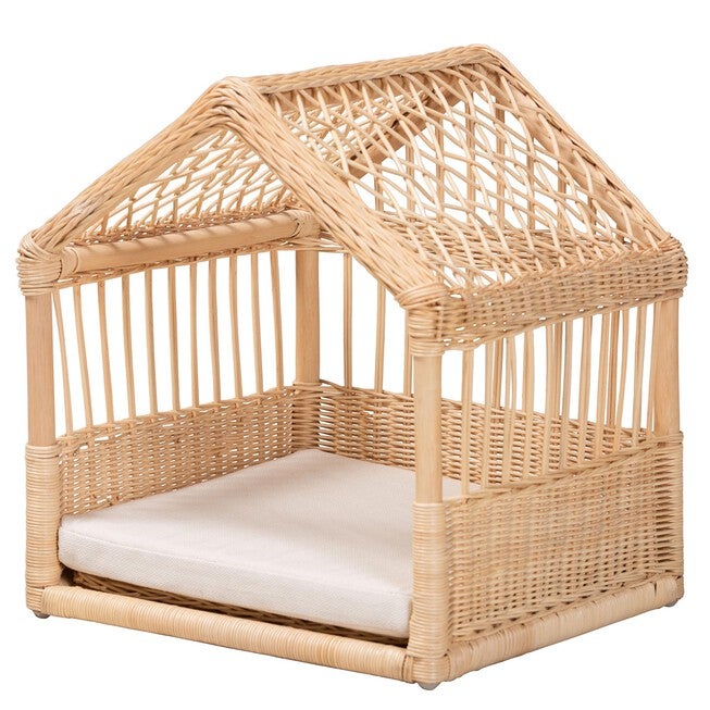 Pieta Modern Bohemian Natural Brown Rattan Pet Bed, NATURAL BROWN RATTAN, hi-res image number 0