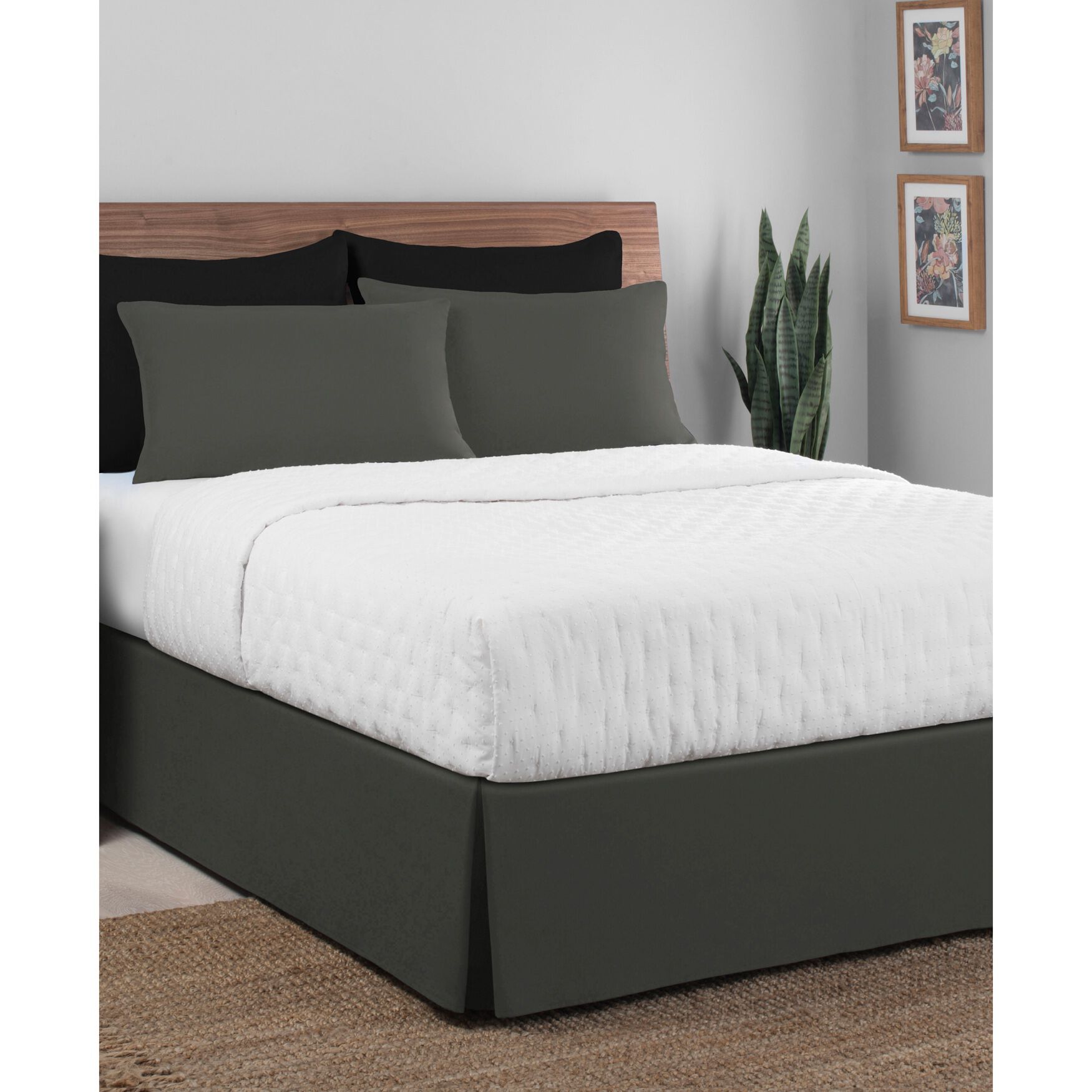Today&#39;s Home Microfiber Tailored Black 14 inches Bed Skirt, GREY, hi-res image number 0