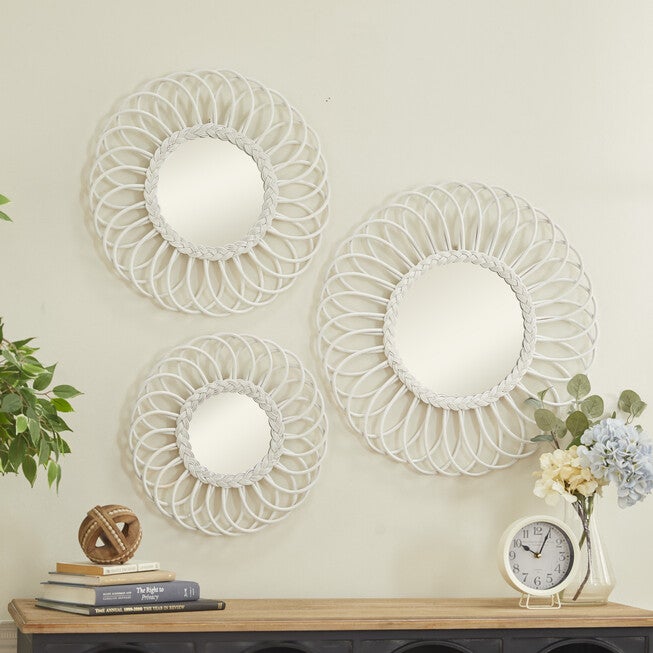 Set Of 3 White Wood Traditional Wall Mirror, , alternate image number 6