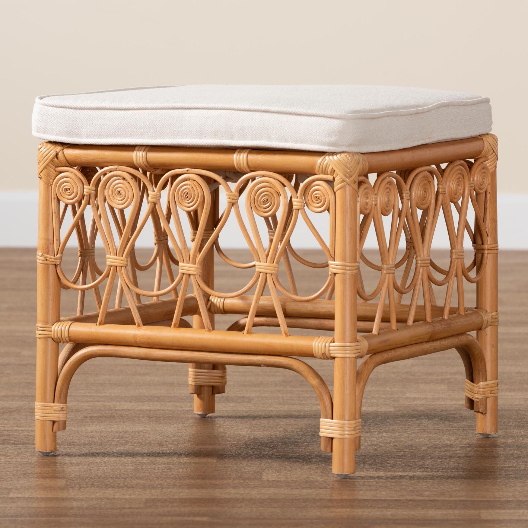 Ibiza Modern bohemian Natural Brown Rattan Footstool, , alternate image number 11