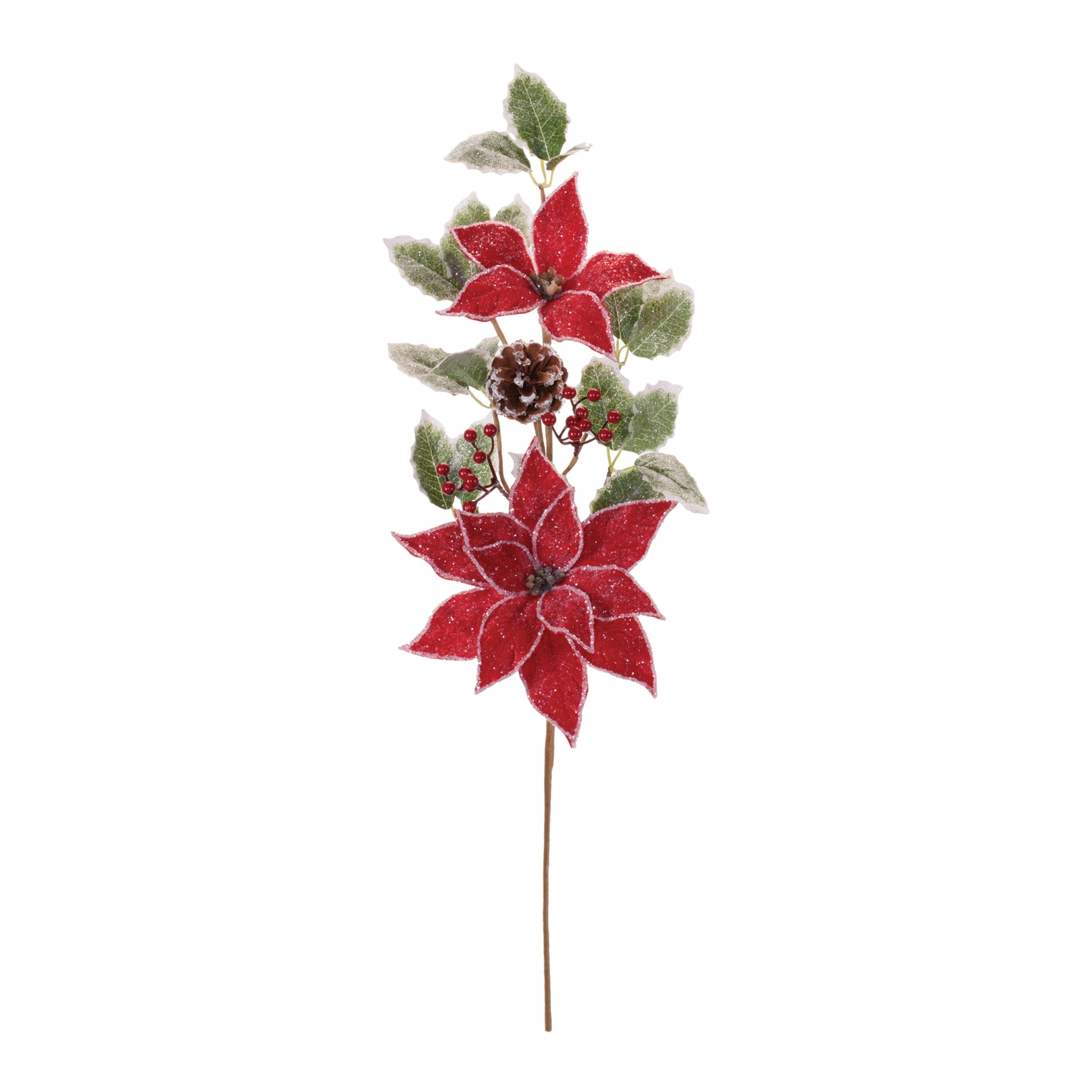 Poinsettia Floral and Holly Spray (Set of 2), RED GREEN, alternate image number 1