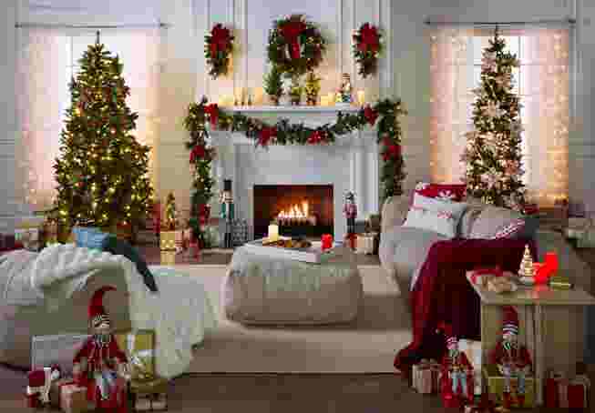 Living room with Christmas decorations and patio furniture