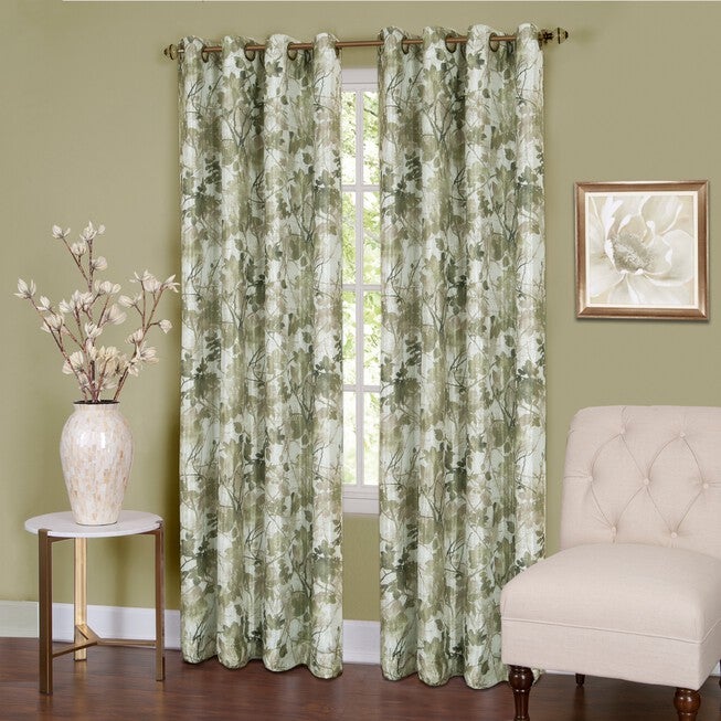 Tranquil Lined Grommet Window Curtain Panel, GREEN, hi-res image number null