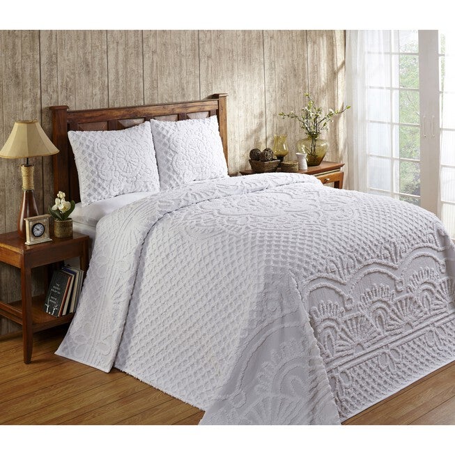 Trevor Collection Tufted Chenille Bedspread Set , WHITE, hi-res image number null