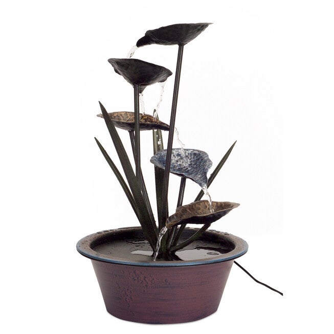 Bronze Metal Lotus Leaf Fountain 22 inchesH, BRONZE, hi-res image number 0