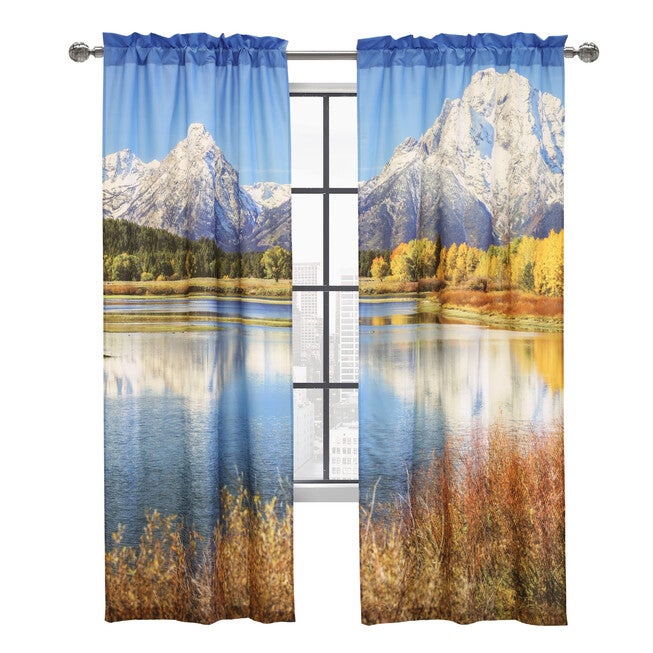 Photo Real Mountains Light Filtering Pole Top Curtain Pair, , on-hover image number 1