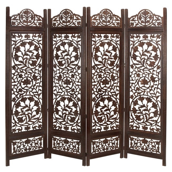Brown Mango Wood Traditional Room Divider Screen, 72 inches x 80 inches x 1 inches, BEIGE, hi-res image number 0