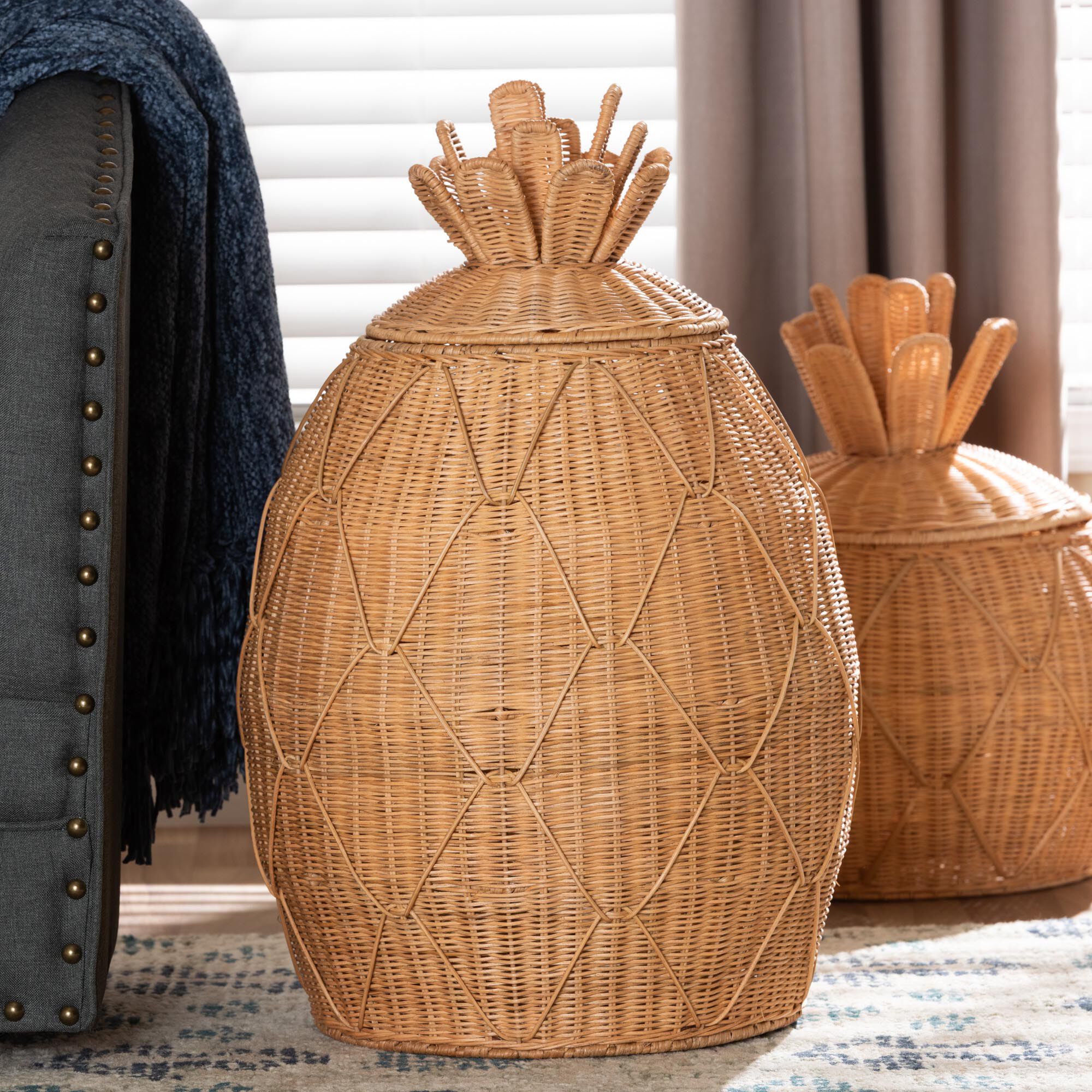 Pelham Natural Rattan Laundry Hamper, HONEY, hi-res image number 0