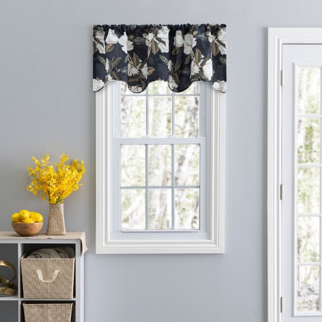 Magnolia Curtain Lined Scallop Valance, BLACK, hi-res image number 0