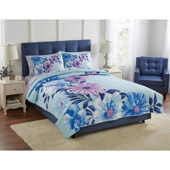 Samantha Floral Quilt Set, BLUE, hi-res image number null