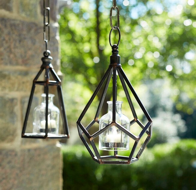 Hanging Tea Light Holder (Set of 2) 10.5 inchesH Metal/Glass, COPPER, hi-res image number 0