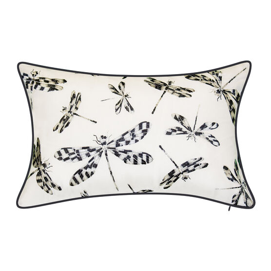 Indoor & Outdoor Embroidered Dragonflies Decorative Pillow, BLACK WHITE, hi-res image number null