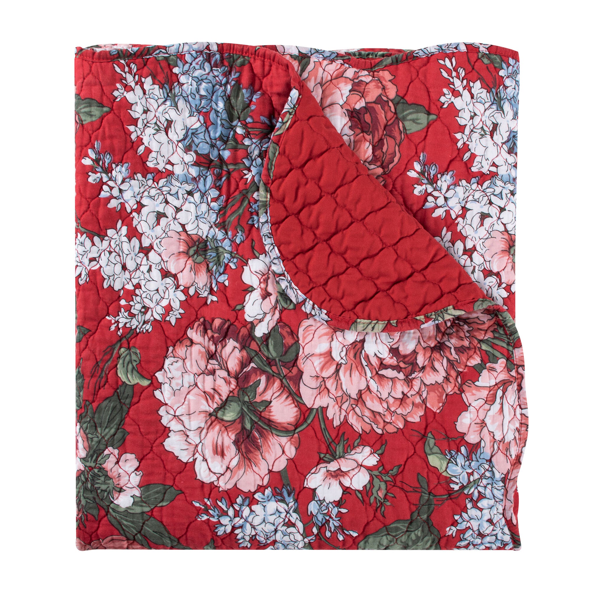 Millie Classic Floral Quilted Throw Blanket, GARNET, hi-res image number 0