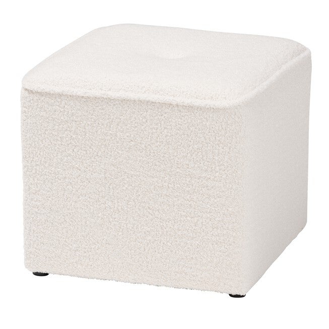 Isaiah Modern And Contemporary Ivory Boucle Upholstered Ottoman, IVORY, hi-res image number null