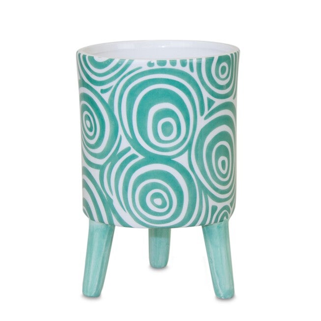 Blue Patterned Pot with Legs (Set of 2), BLUE/WHITE/BLUE, alternate image number null
