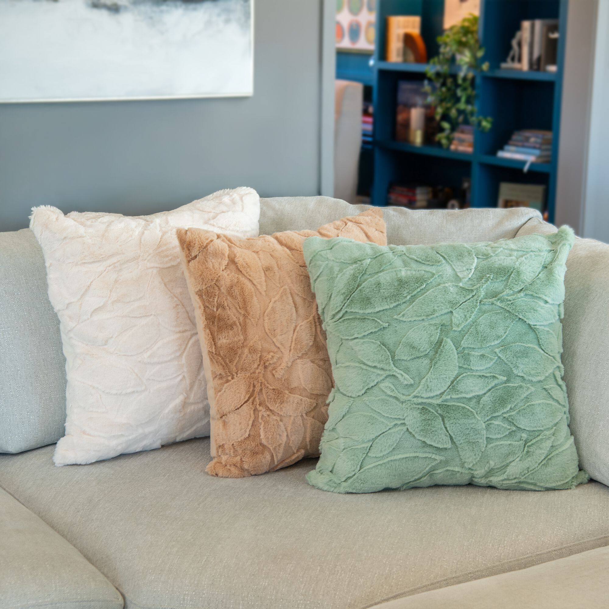 HGTV Triple Jacquard Carved Faux Fur Pillow Quietude 22 x 22 inches, MULTI, alternate image number 2