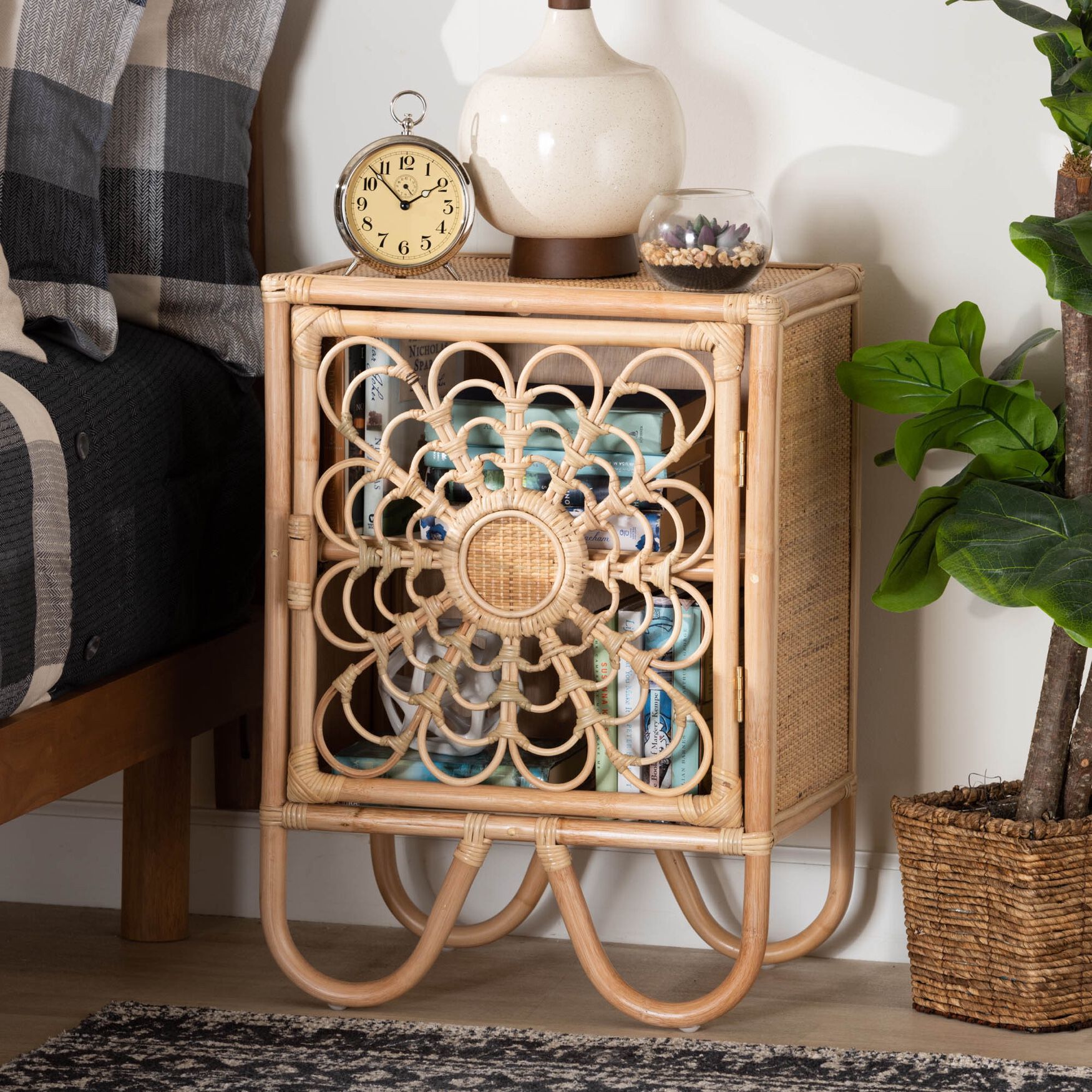 Acelin Modern Bohemian Natural Brown Rattan Nightstand, , alternate image number 12