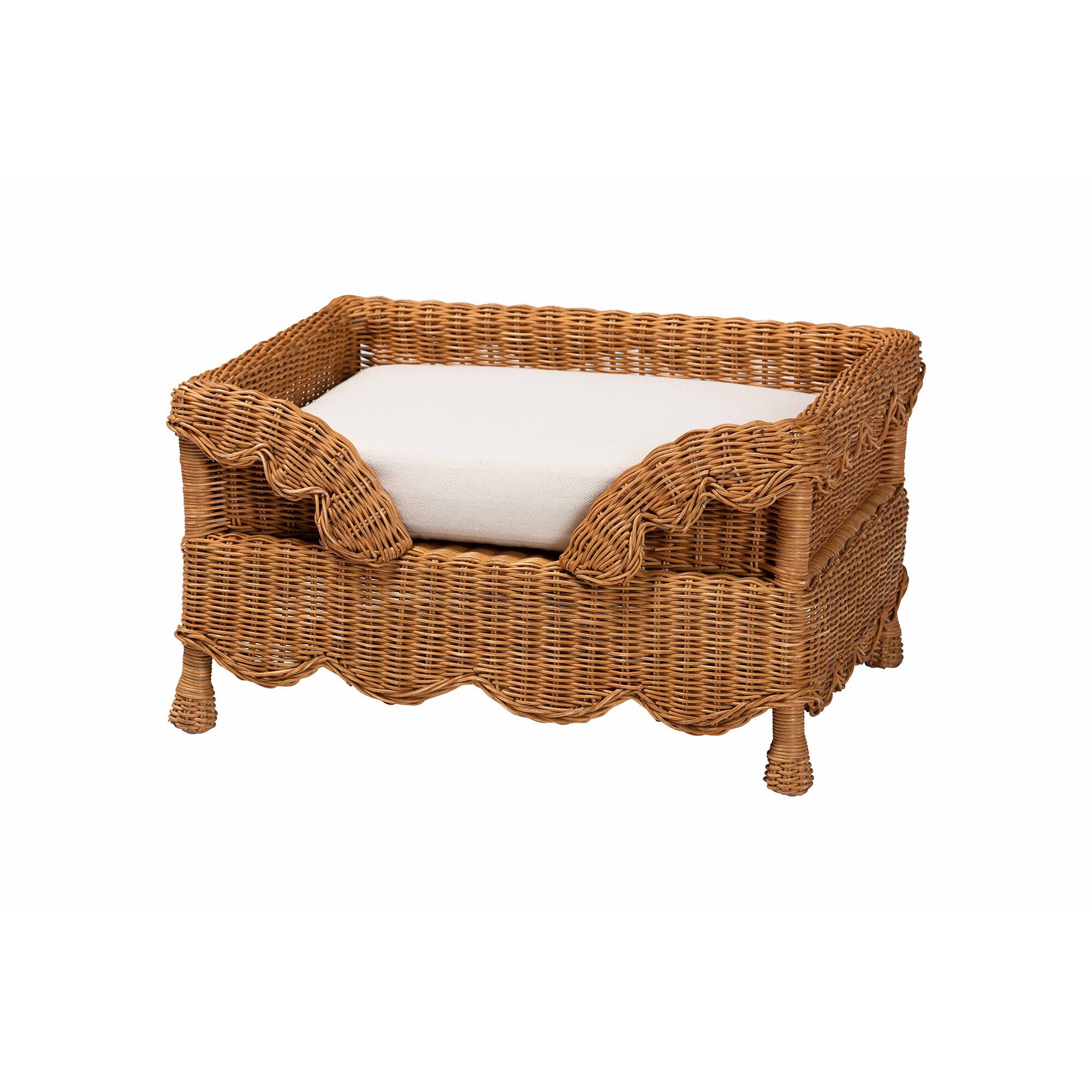 Papina Natural Rattan Pet Bed with Scalloped Sides, 25.6 inches, HONEY, alternate image number 1