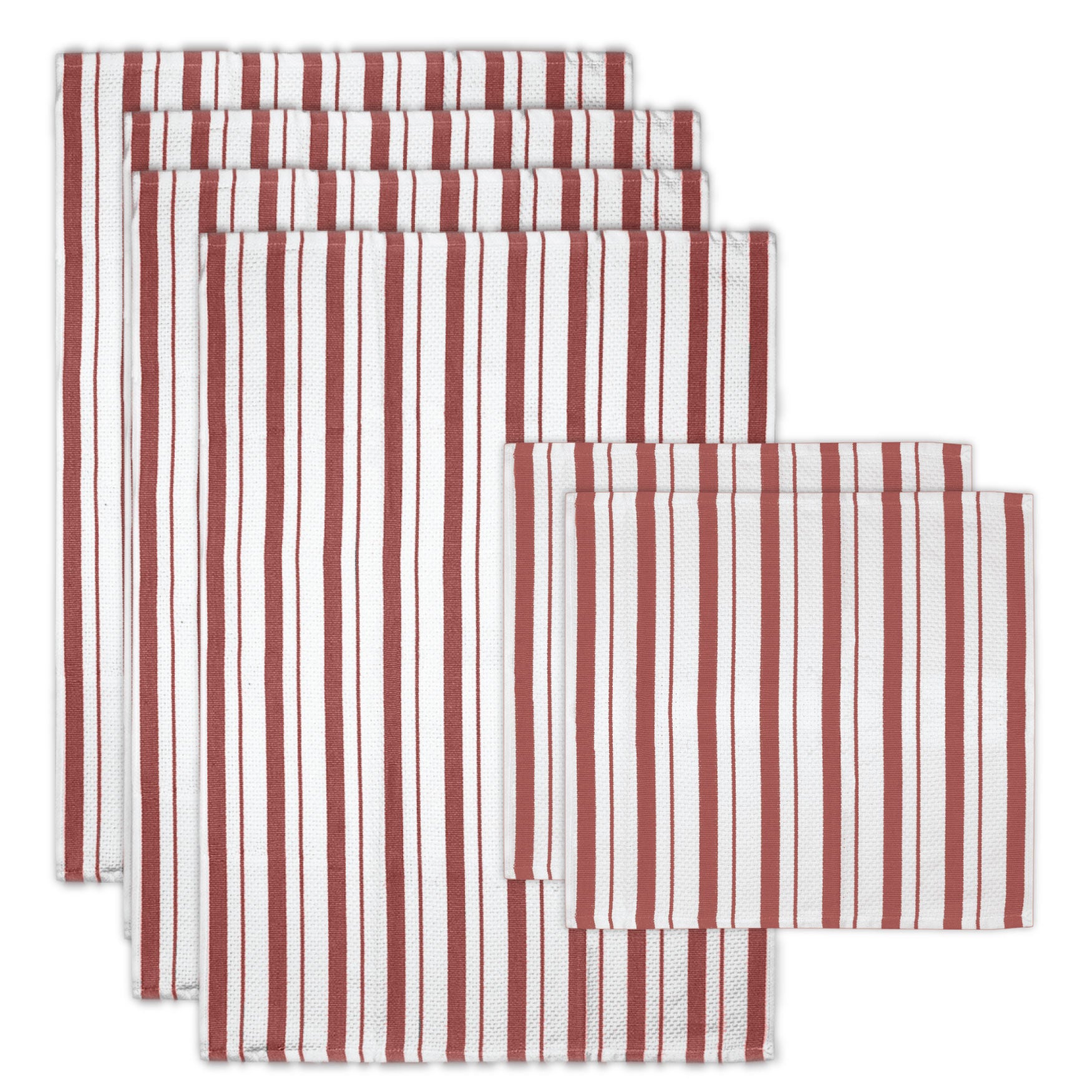 Basket Weave Stripe Cloth/Towel 6pc Set, BRICK RED, hi-res image number 0