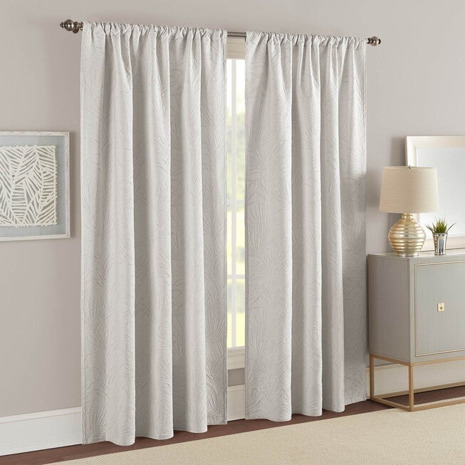 Ella European Matelassé Window Panel Pair, GRAY, hi-res image number 0