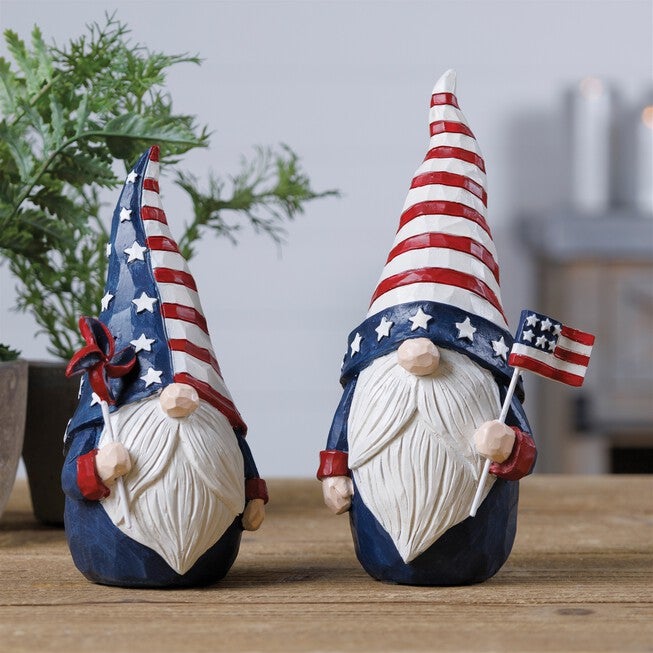 Americana Gnome Figurine (Set of 2), RED WHITE BLUE, on-hover image number null