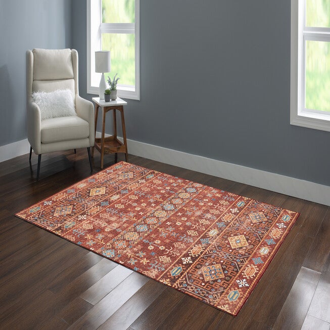 Washable Devlin Red/Ivory Rug, , alternate image number 5