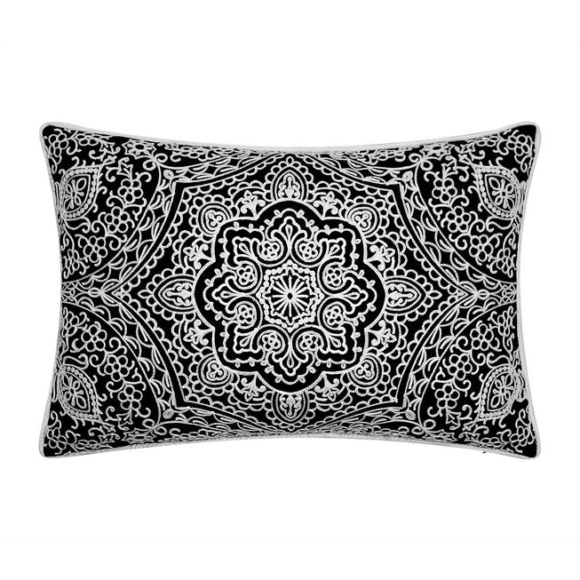 Edie @ Home Indoor/Outdoor Arabasque Embroidered Decorative Throw Pillow 12X18, Black, BLACK, hi-res image number null