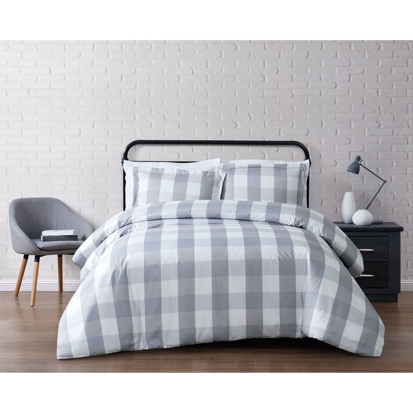 Everyday Buffalo Plaid Duvet Cover Set, GREY WHITE, hi-res image number 0