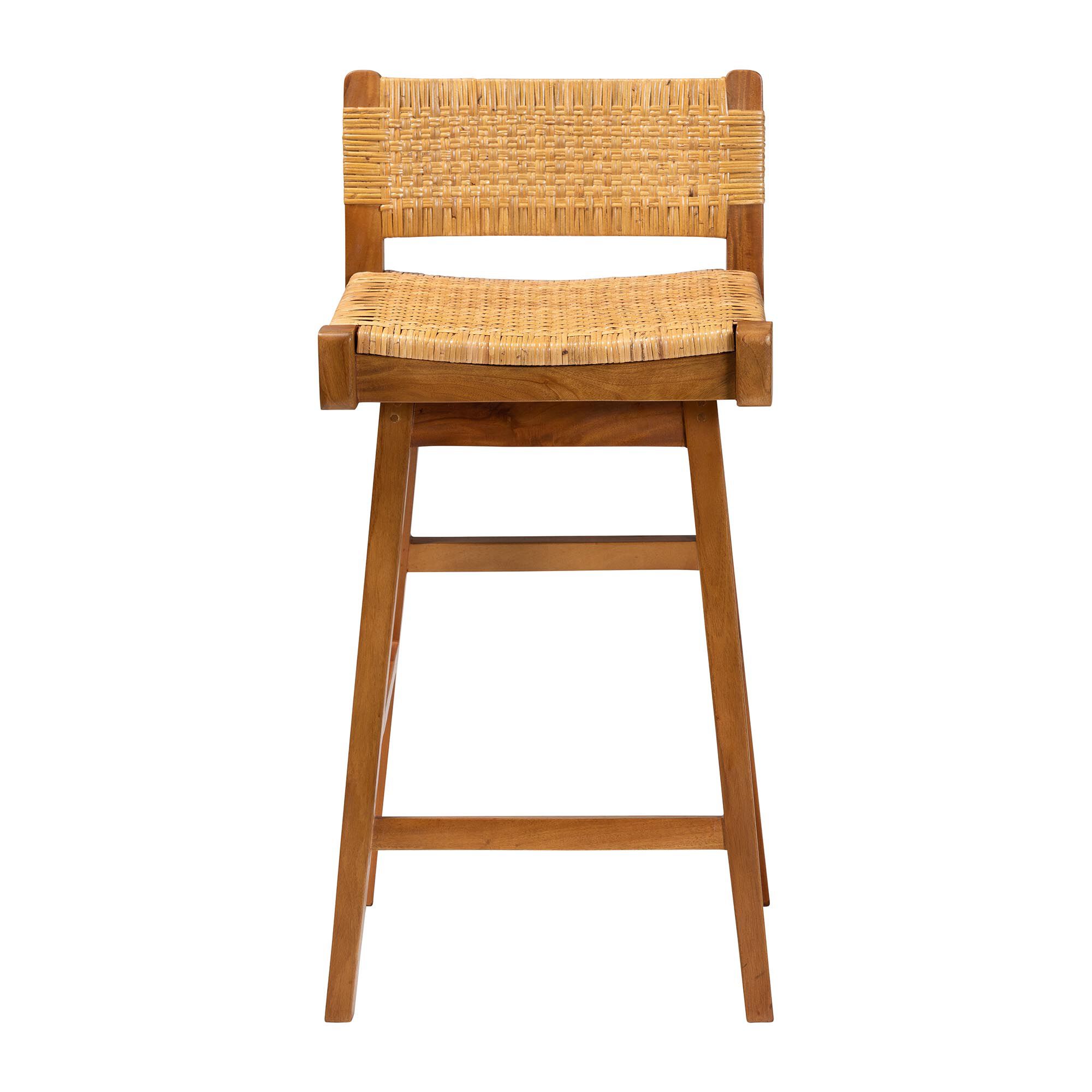 Asgart Bohemian Natural Rattan and Mahogany Wood Bar Stool, HONEY, alternate image number 2