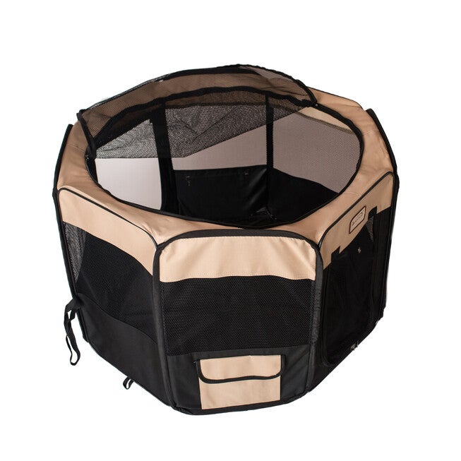 Portable Pet Dog Kitten Playpen In Black And Beige Combo, , alternate image number 2