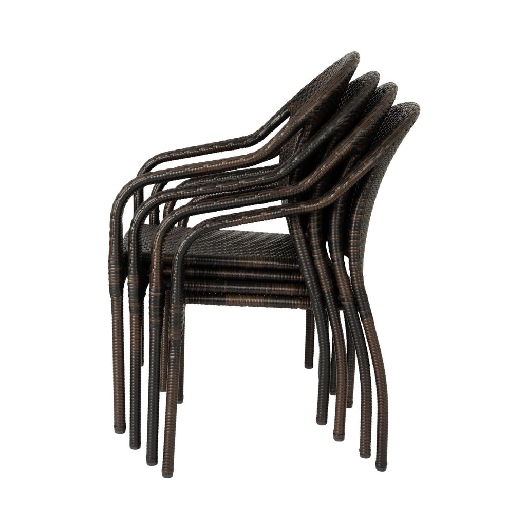 Stacked brown wicker chairs showing multiple units