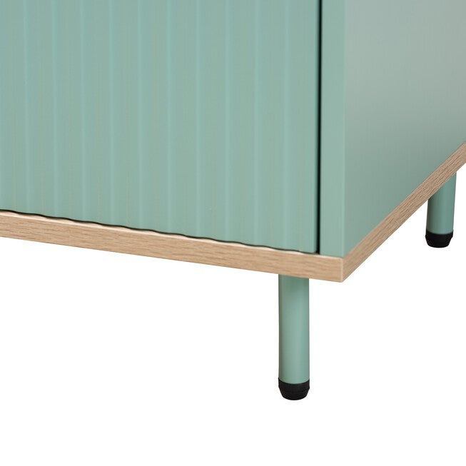 Tavita Mid-Century Modern Two-Tone Mint Green And Oak Brown Finished Wood 1-Drawer End Table, , alternate image number null