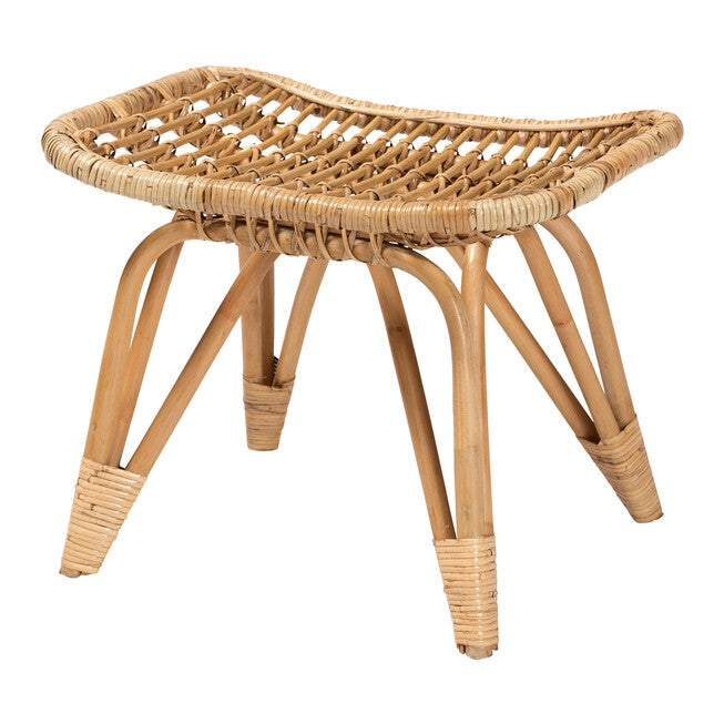 Earvin Modern Bohemian Natural Brown Rattan Footstool, NATURAL BROWN, alternate image number 2
