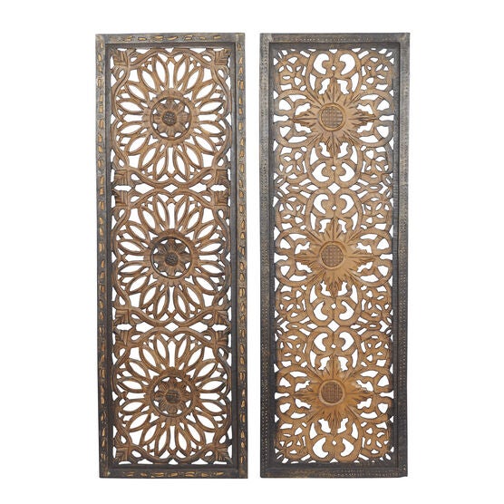 Set Of 2 Brown Wood Traditional Wall Décor, BROWN, hi-res image number null