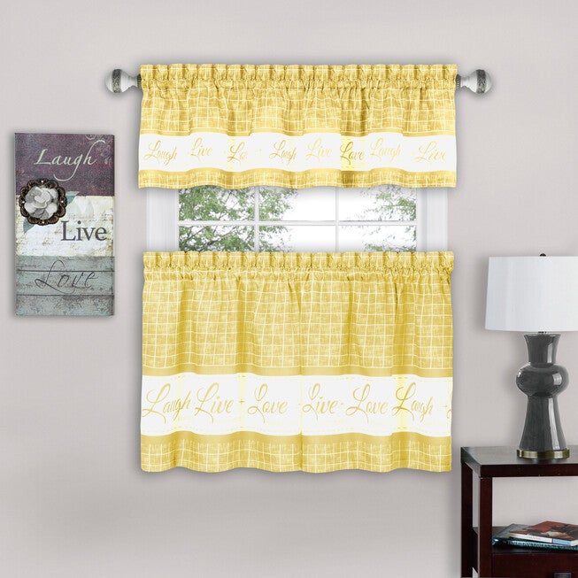Live, Love, Laugh Window Curtain Tier Pair and Valance Set - 58x24, , alternate image number null