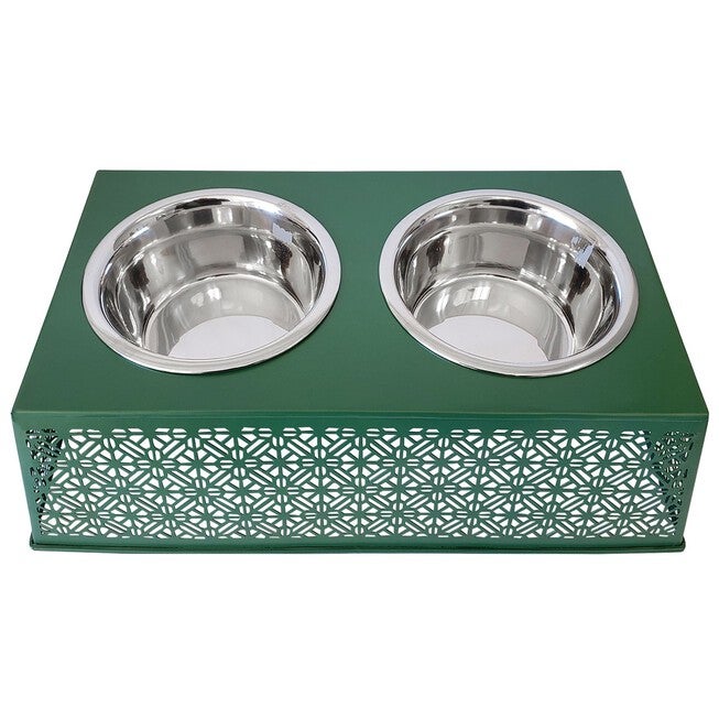Dark Green Raised Pet Dog Feeder with Bowls, , on-hover image number 1