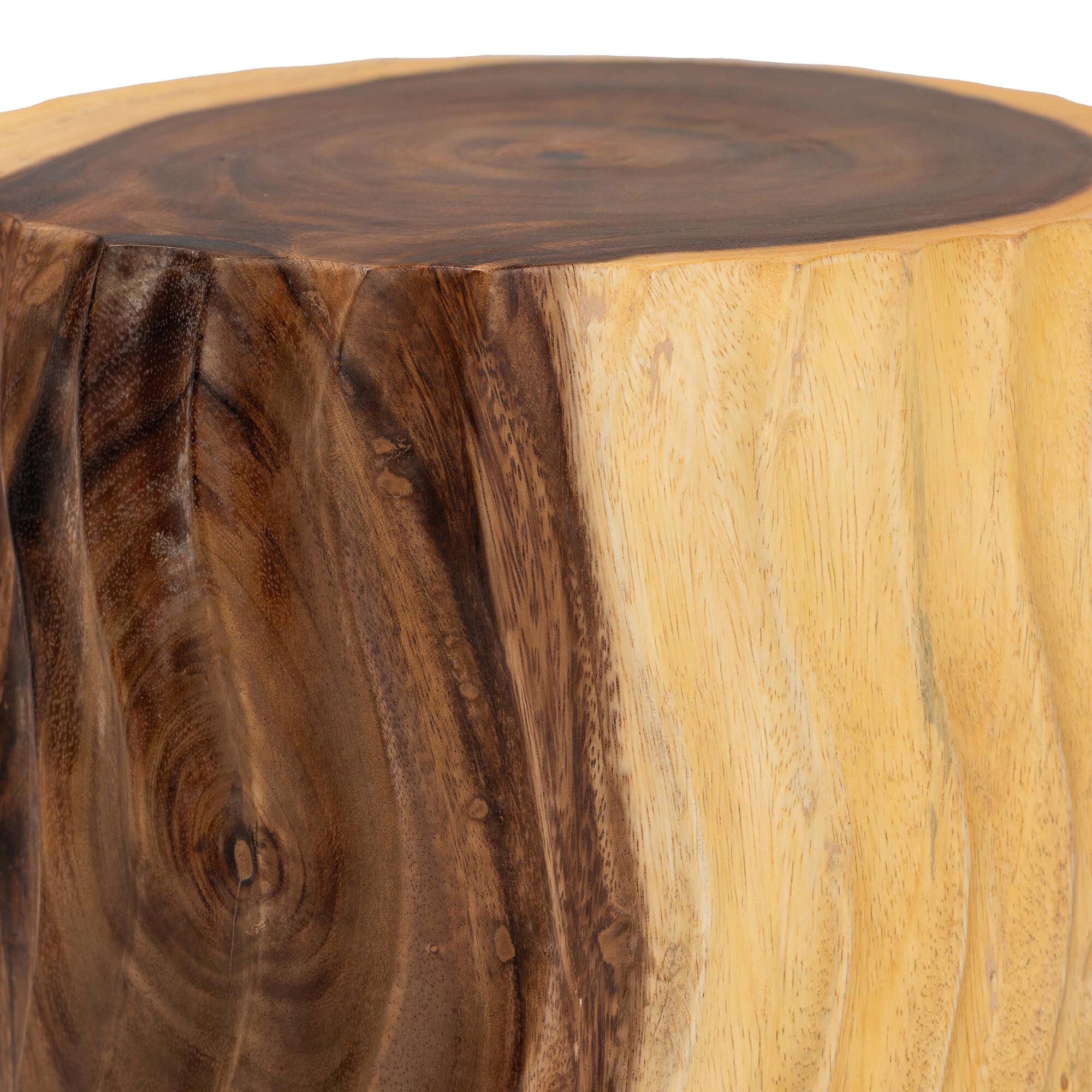 Fuchsia Hand-carved Suar Wood Side Table, NATURAL BROWN, alternate image number 3