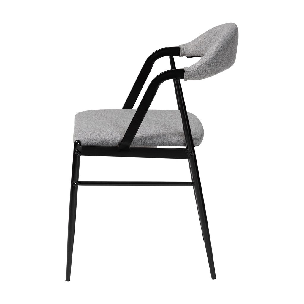 Side angle of chair showing arm support and frame