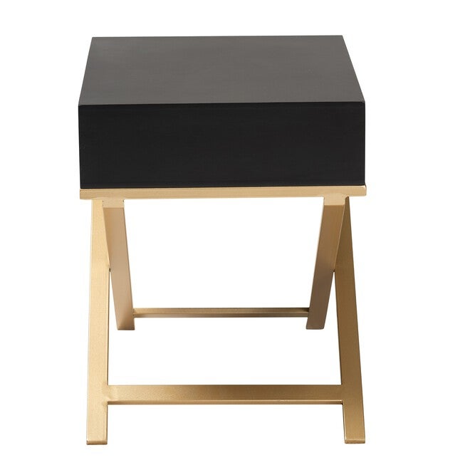 Lilibet Modern Glam And Luxe Black Finished Wood And Gold Metal 1-Drawer End Table, , alternate image number null