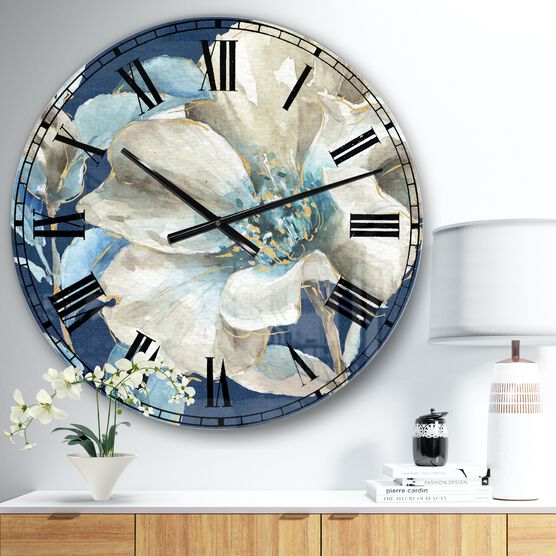 Indigold Watercolor Flower I Traditional Wall Clock, , on-hover image number null