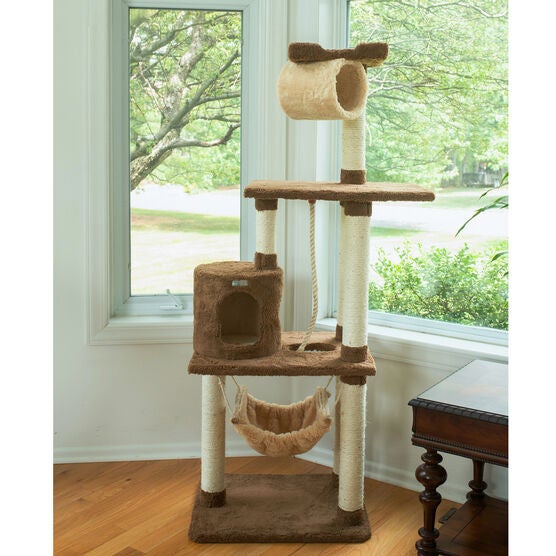 Real Wood 70" Cat Tree With Scratch Posts, Hammock, , alternate image number null